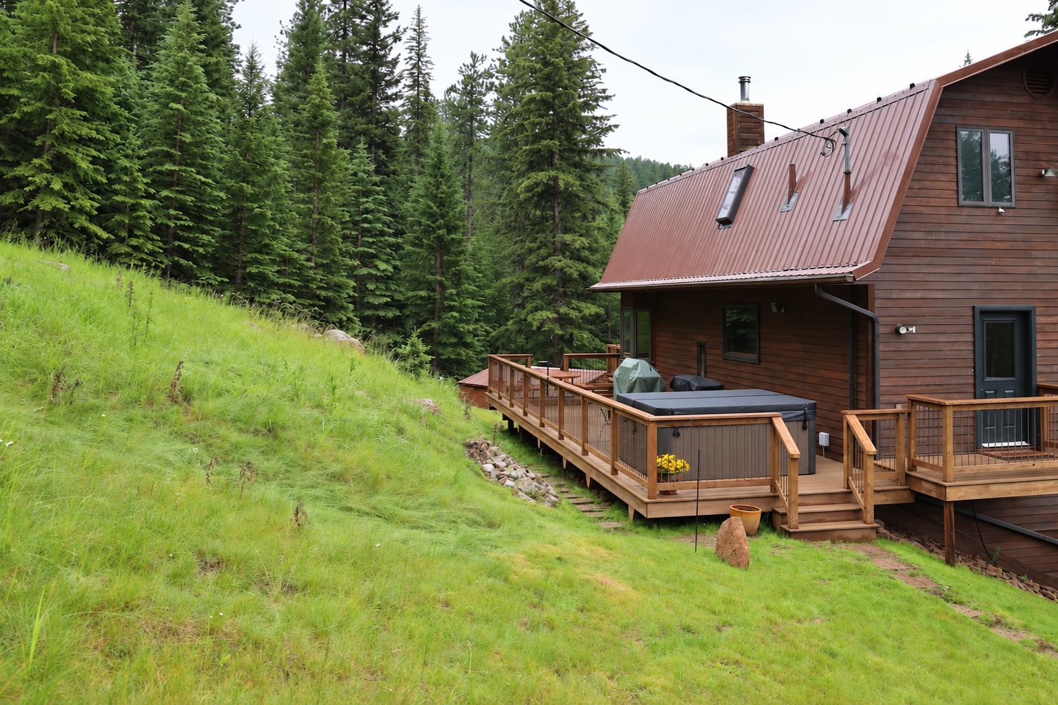 Rustic Creek Cabin and hot tub on the wraparound deck